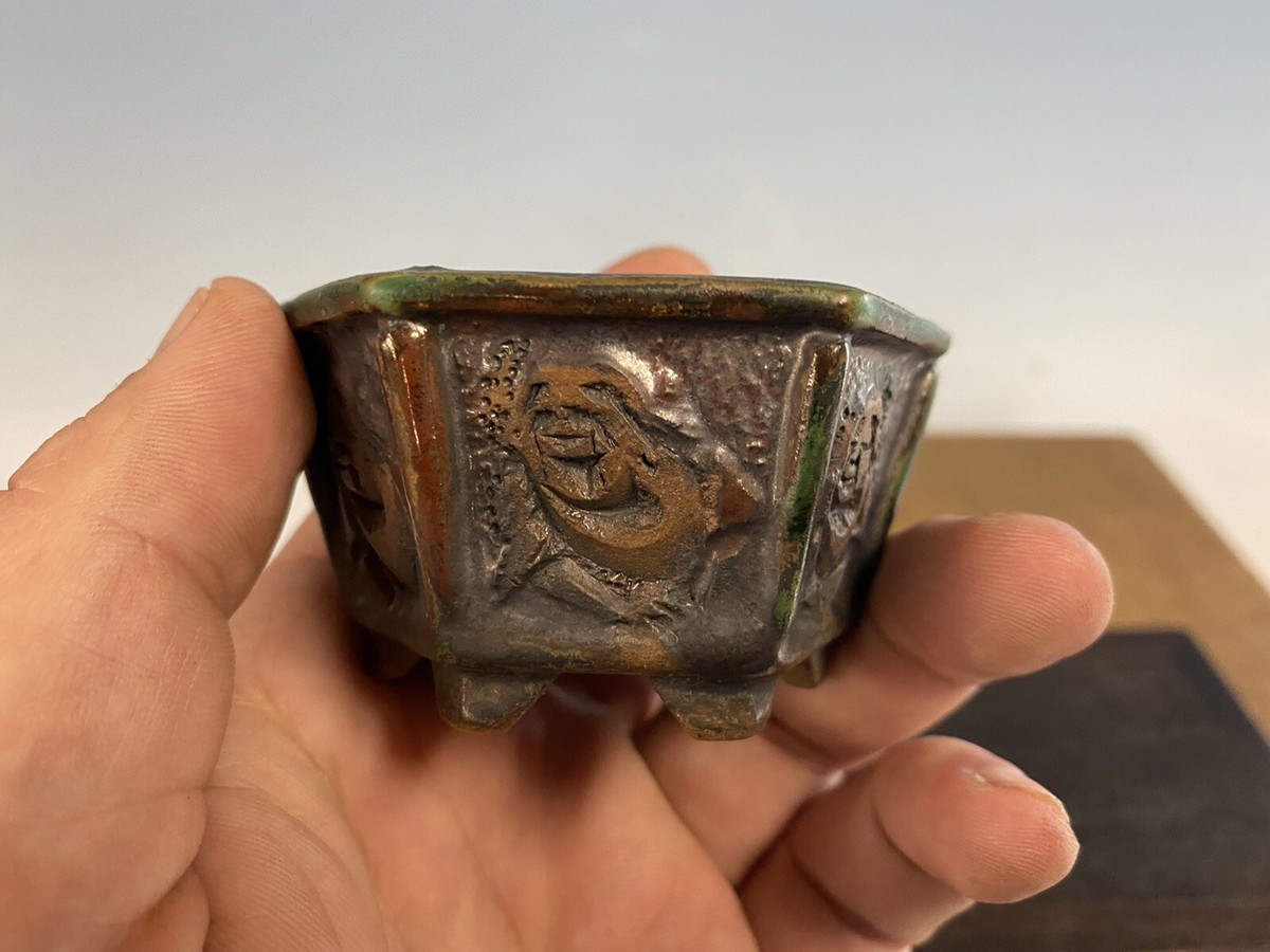 Rare Mame Or Shohin Size Hand Carved Bonsai Tree Pot By Okatani