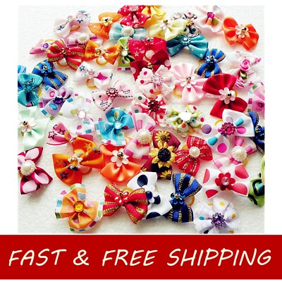 100pcs Mixed DIY Small Dog Cat Pet Puppy Hair Accessory Bow Grooming Rubber Band
