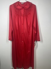 VTG Nancy King Lingerie Red Button Down Nylon House Night Gown Robe Size S NWT