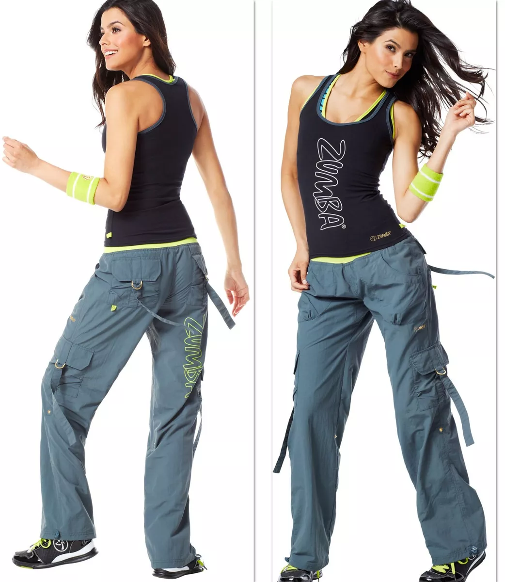 ZUMBA 2 Piece SET Dance Fitness! CARGO Cargos Capri PANTS + Top Shirt  RACERBACK