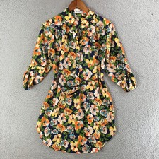 Xtaren Dress Womens M Belted Shirt Tunic Floral Boho Midi Career Multicolor
