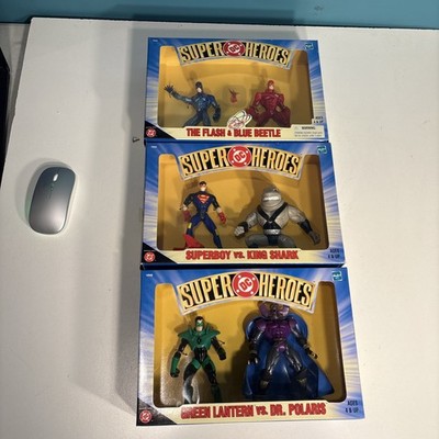 LOT OF 2 DC SUPER HEROES FLASH BLUE BEETLE ATOM SUPERBOY KING SHARK Lot Of 3