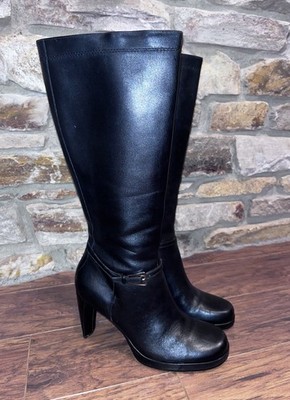 Women s Enzo Angiolini Knee-High Black Genuine Leather Boots 7.5M Made in Brazil