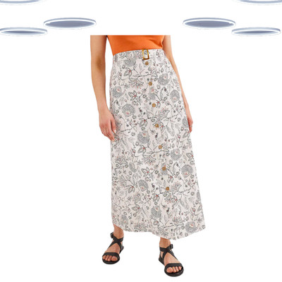 Ex Julipa Damen Maxirock mit Blumenmuster Leinenmischung Rüschen in Beige