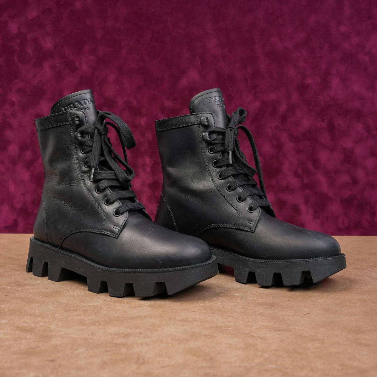 PRADA Leather Upper Mid (2-2.9 in) Heel Height Boots for Women for