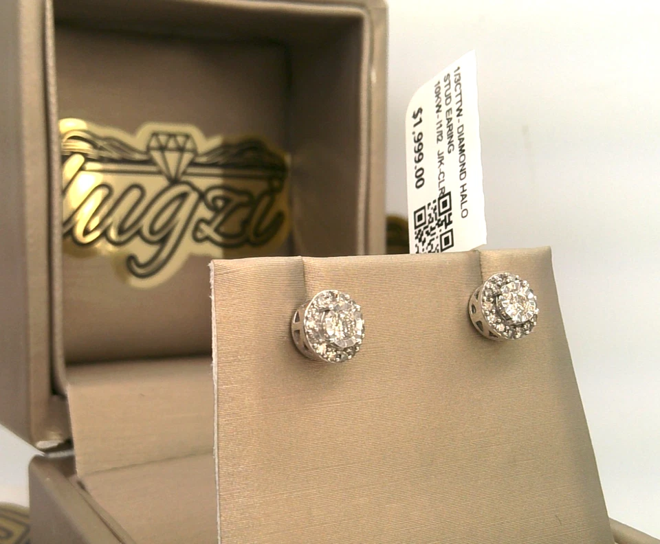 $2000- NATURAL DIAMOND HALO Pave CLUSTER STYLE Stud EARRINGS 10k WHITE GOLD! - Image 3 of 4