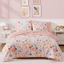Full Size Comforter Sets Girls 7 Pieces Pink Bedding Set W/ Pastel Flower All