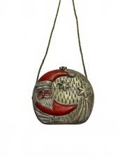 Vintage Timmy Woods Beverly Hills Half Moon Santa Wooden Purse
