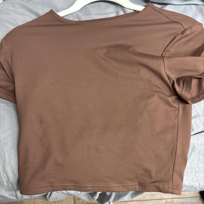 SheIn Maternity Basic T-Shirt S Brown Solid Crew Neck Short Sleeve Pullover