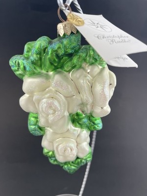 Radko ''Gardenia Glow'' White Flower Bloom Glass Ornament Gardener FLAW READ