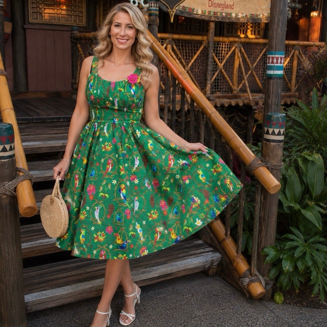 Disney Parks Enchanted Tiki Room Dress Women's XS Fit To Flare Disneyland Birds