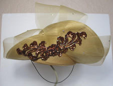 Vintage Mr. Hi's Classic Gold Straw Hat Fancy Derby Church Sequins Mesh