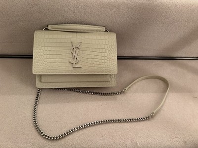 YSL Yves Saint Laurent Damen Handtasche Weiss/creme mit Silber Kette