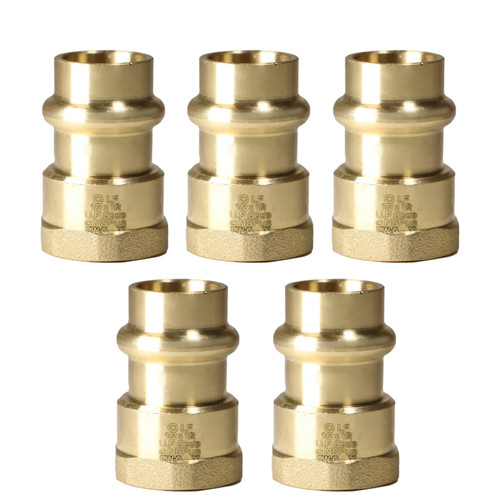 5 Pack XFITTING 1/2" Press Female Adapter, Lead Free Brass, 1/2" ProPress