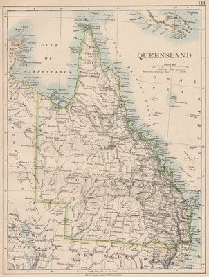 QUEENSLAND.Staatskarte Brisbane Gold Coast (Ghana) Eisenbahn.Australien.JOHNSTON 1906