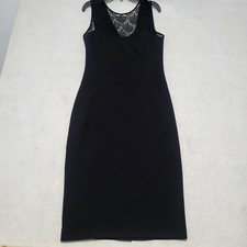 GUESS Black Lace V-Neck Midi Dress Sleeveless Cocktail Party Sheath LBD Size 8