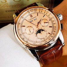 Luxury Automatic Mechanical Watch Moon Phase Brown Leather Strap Men