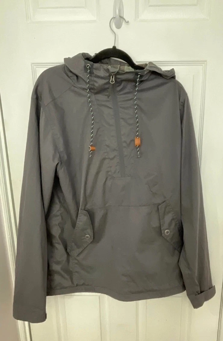 Prana Dax Hooded Jacket Men's Large Gray Lightweight 1/4 Zip Anorak Front Pocket