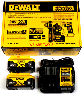 DEWALT Kit DCH273B  20V Max 1'' SDS Plus Rotary Hammer, 2) 5.0 Battery, Charger