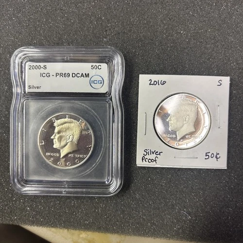 2000 S PROOF SILVER KENNEDY HALF DOLLAR 50C ICG PR69 DCAM & 2016 Silver Proof