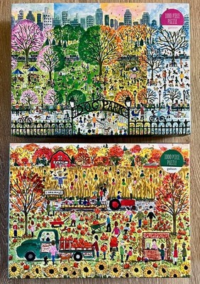 Dog Park in 4 Seasons & Pumpkin Patch  Two 1000 piece puzzles by M. Storrings