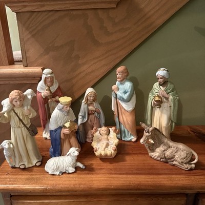 Vintage HOMCO Nativity Set 5260 Bisque Porcelain 9 Pc Christmas Set