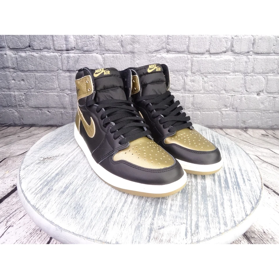 Air Jordan 1 ретро оригинальный высоты черный металлик золотой паруса мужчин 9,5 новый в коробке - Изображение 3 из 4