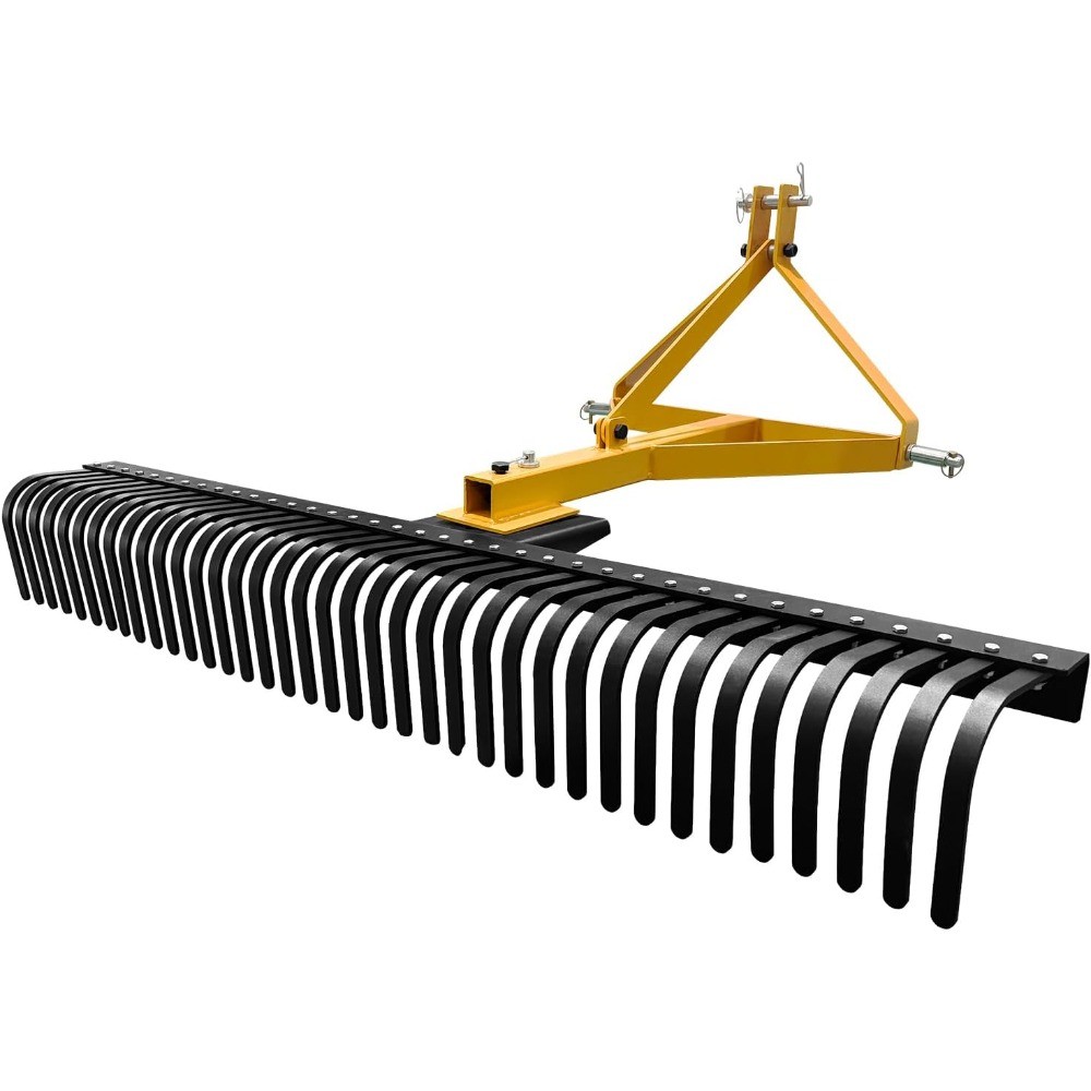 72"/60" 3 Point Landscape Rock Rake Category 1/2 Tractor Attachment Soil Gravel