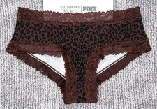 Victoria's Secret PINK NWT Medium Brown Leopard Print Lace Trim Cheeky Panty