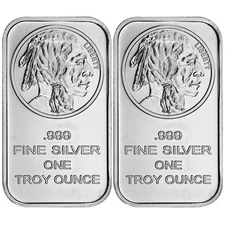 Lot of 2 - 1 Troy oz Buffalo .999 Fine Silver Bar Sealed