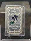 1974 February-Happy Birthday Enamel Violet Bar 1 Troy oz .999 Silver-Ceeco