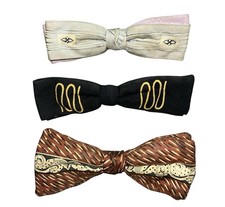 Lot Of 3 Vintage Clip-On Bow Ties Mid Century Retro Back Metal Clip