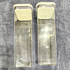 2pc Clear Rectangular Plastic Food Storage Containers w/ White Snap Lids 2.3 qt