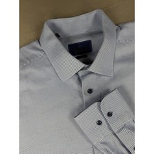David Donahue Men's 18.5/34-35 Blue Micro Check Long Sleeve Dress Shirt