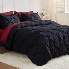 Comforter Set 7 Pieces - Bed in a Bag for All Season, Queen Black  Burgundy