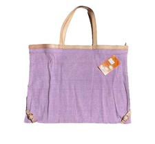 VTG Dead stock Woven Tote Bag Leather Accents great Bag Pink Blue Weave