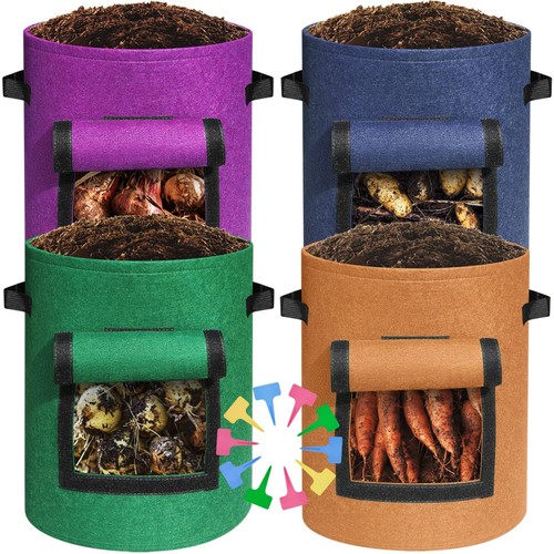 400G Thickest 4-Pack 10 Gallon Multi-Colored Potato Growing Bags, Potato Grow...