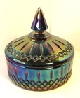 Vintage Indiana Glass Princess Blue Carnival Lidded Candy Dish iridescent