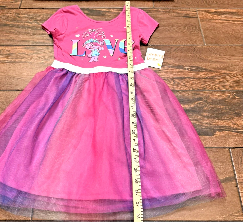 Vestido Tutú Dreamworks Troll Girls Love Gráfico Rosa Saltar Frijoles Talla 7 Giro Nuevo con Etiquetas Foto 3 de 4