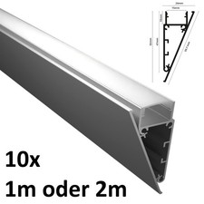 10x ALU Profil Wand Leiste | Schiene WALL silber f&uuml;r Led Streifen 1m | 2m Aufbau