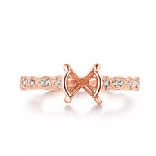 7MM Round Semi Mount Ring 925 Sterling Silver Rose Plated Solitaire Women Ring