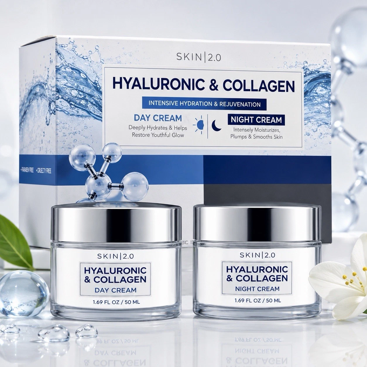 Skin 2.0 Hyaluronic Acid Collagen - Day Night Cream Set - 2x50ml - Anti Aging
