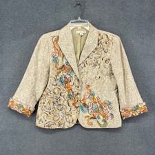 Coldwater Creek Women's Beige Embroidered Paisley Blazer Jacket Petite 10