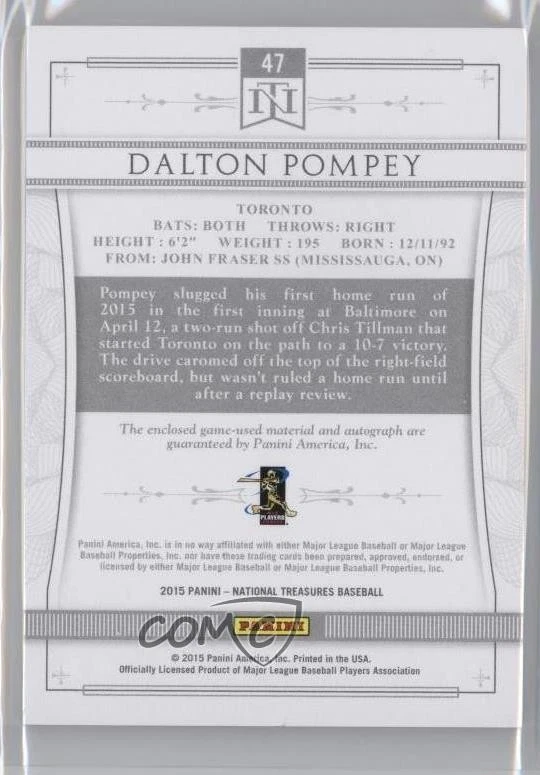 2015 Panini National Treasures Rookie Silhouette Gold /25 Dalton Pompey Auto RC - Image 2 of 2