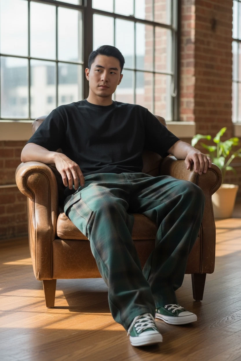 FB County Cargo Checker Pants Pant Green Black Grey