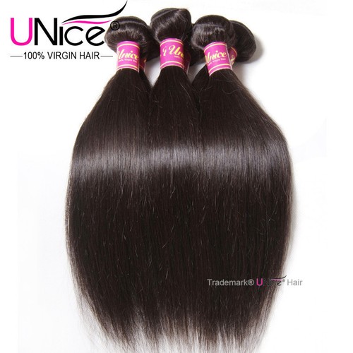 UNice Brazilian Straight Human Hair Extensions Bundles with Lace Closure Weaves - Picture 2 of 12
