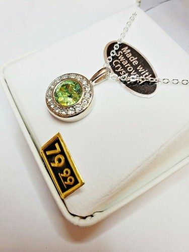Crystals From Swarovski Halo Necklace In Rhodium Overlay August Peridot Green - Picture 3 of 3