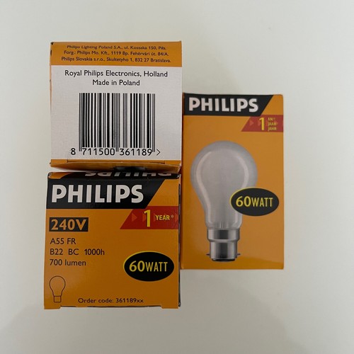 3 x Philips 60w Classic Pearl Frosted BC B22 Light bulbs 700 Lumens Lamps Bulbs - Picture 2 of 3