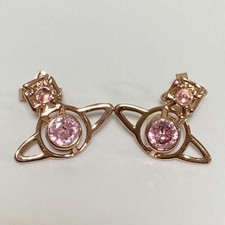 Vivienne Westwood Earrings Petite Rhinestone Pink Gold w/drawstring