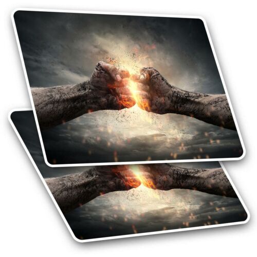 2 x Rectangle Stickers 7.5 cm - Fire Fist Bump Warrior Assault Course Cool Gift - Picture 1 of 9